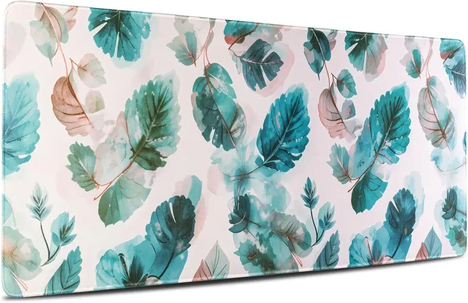 Gaming Mouse Pad, Extended Large Desk Pad with Stitched Edges, Non-Slip Rubber Base, Waterproof, 31.5 x 11.8 Inch Mouse Mat, 4mm Thick (Jungle Leaf)
