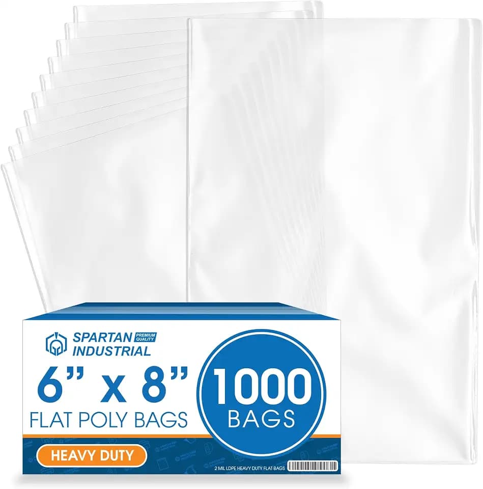 6" X 8" Open-End Flat Poly Bags (1000 Count) - 2 Mil Clear