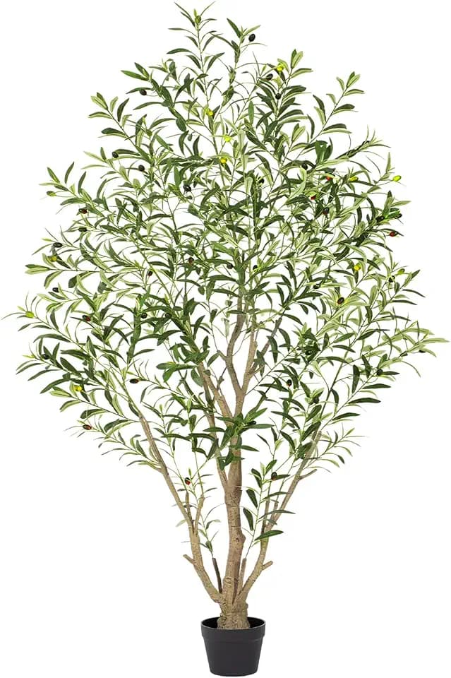 6ft Olive Trees Artificial Indoor, Tall Faux Olive Tree with Realistic Leaves and Lifelike Olives Fruits, Large Fake Silk Plant for Living Room Office Bedroom Balcony Home Decor
