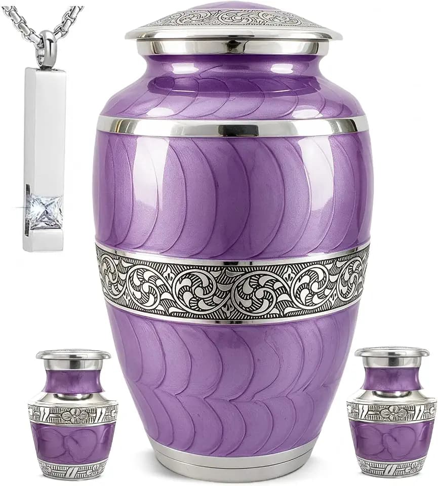 Urns for Human Ashes Adult Male & Female Set of 4 - Marble Print Cremation Urn for Ashes - Hand-Engraved Memorial Family Set (Lavender)