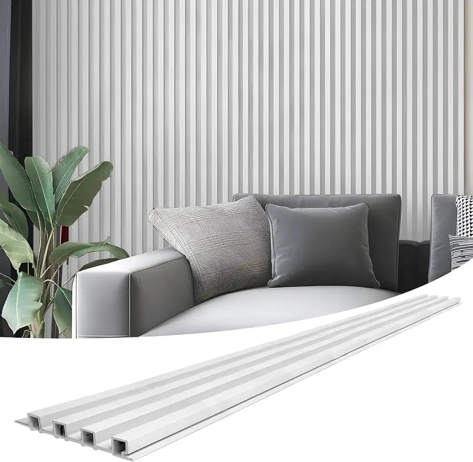 Art3d 96 x 6 Inch WPC Wood Diffuser Slat Wall Panel, 8-Pack, Matte White