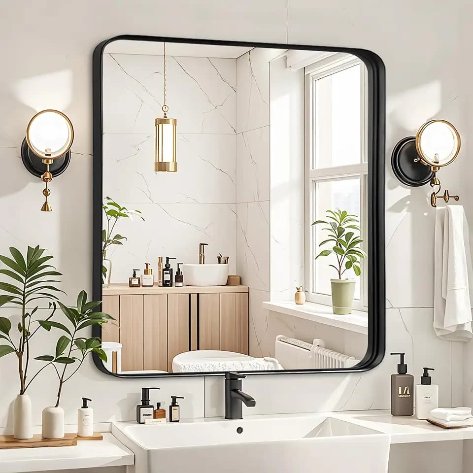 Black Bathroom Vanity Mirror Over Sink 24x24, Small Wall Square Mirror