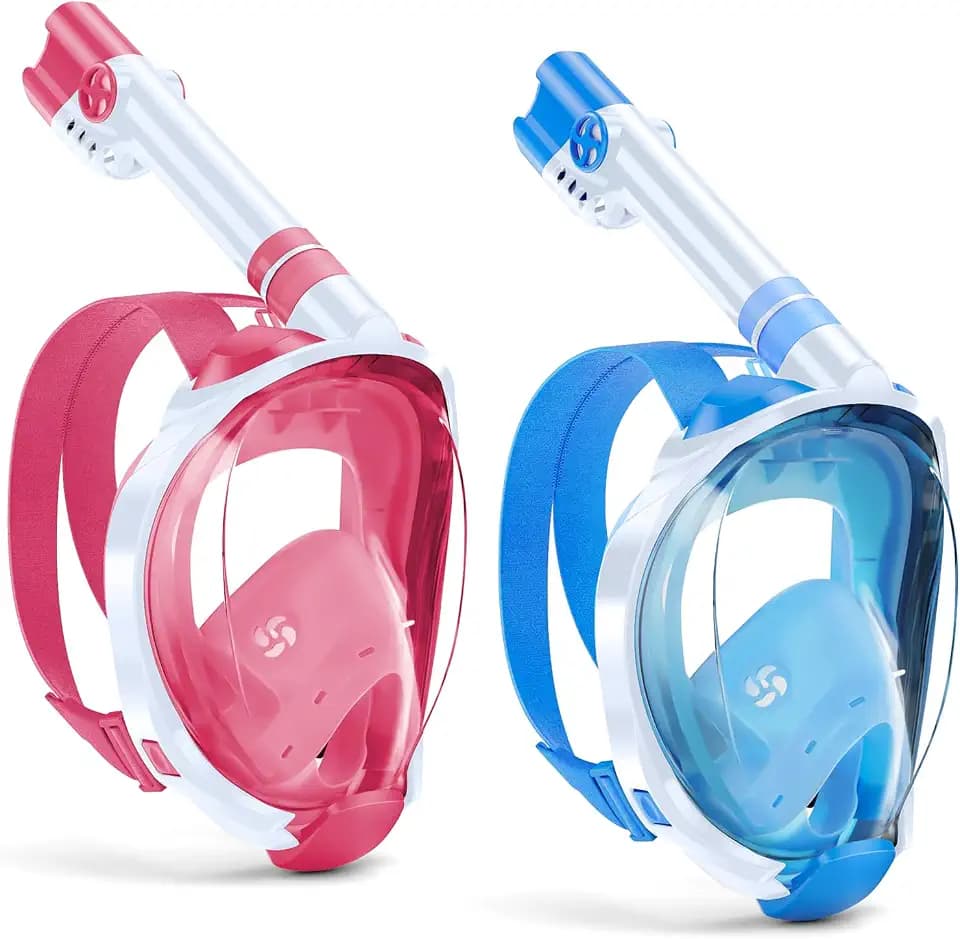 WSTOO Kids Full Face Snorkel Masks,Suitable for Beginners Dry Top Snorkeling Gear,Can Your Mouth or Nose to Breathe,180 Degrees Panoramic View,Anti-Fog Anti-Leak,Summer Travel and Vacationing Gifts