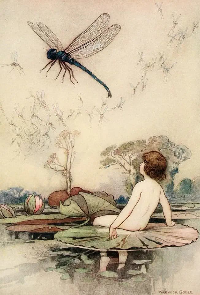 Posterazzi The Water-Babies 1909 A Dragonfly Poster Print by Warwick Goble, (18 x 24)