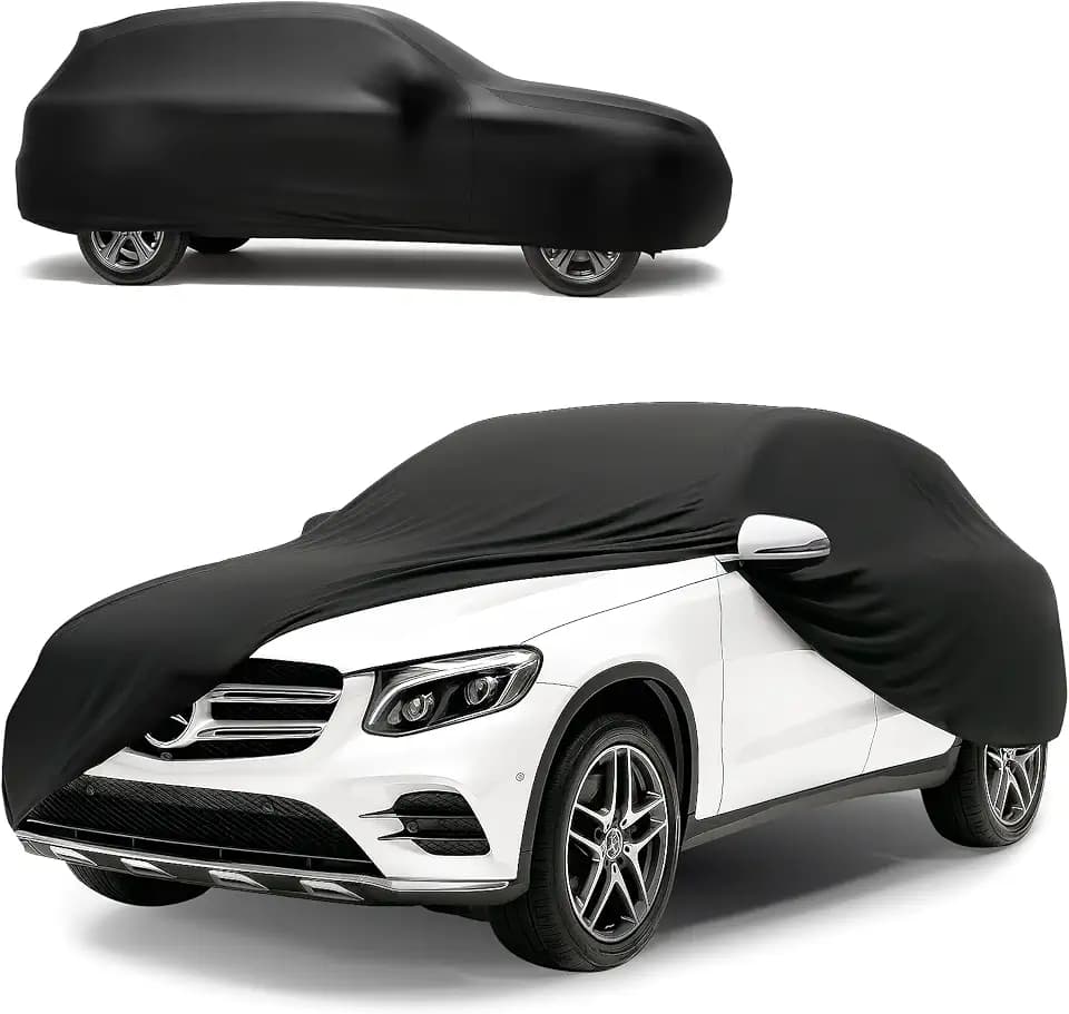 WALSER Abdeckung Auto Indoor Stretch, Autoabdeckung Winter, staubdichte Autogarage Abdeckung, Autoplane, Autogarage Schutzplane Winter, Schutzhülle für Auto, Abdeckplane SUV/Van Größe 9 schwarz