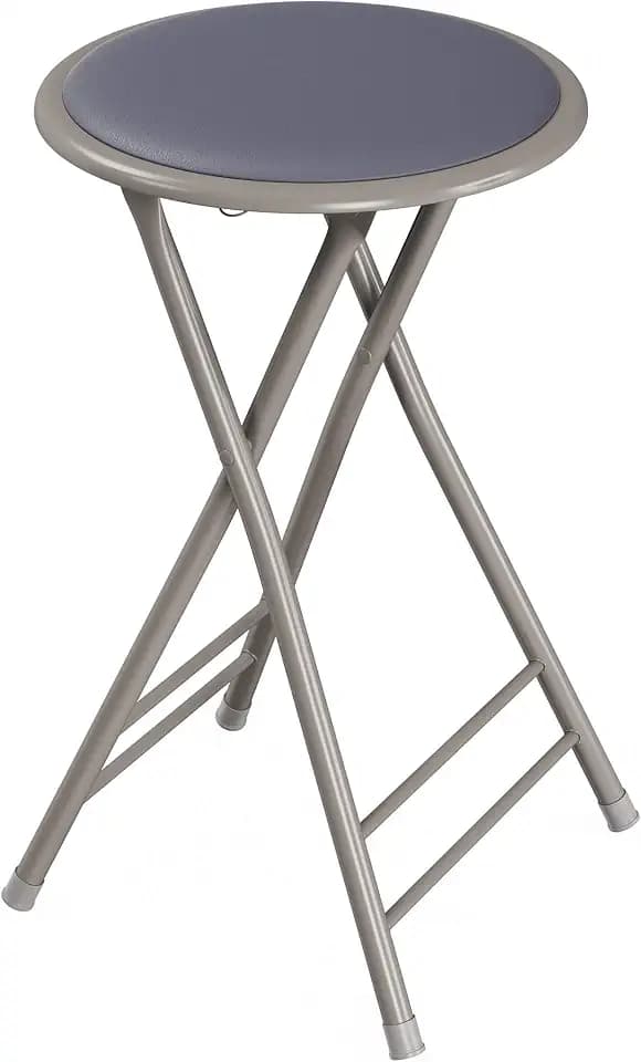 Lavish Home Folding Stool with Padded Backless Seat, Gray, 24 Inch
