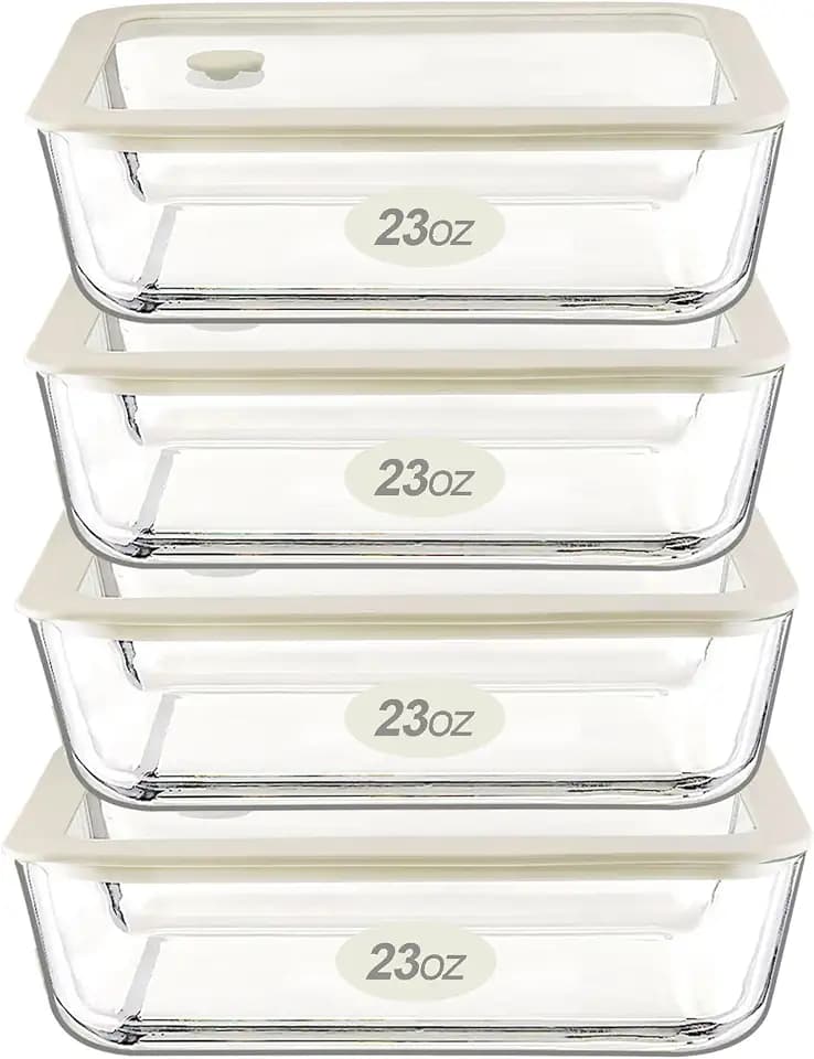 Urban Green Glass Food Container Set with Glass Lid, 4 Pack, Food Storage Containers Set, Airtight, LeakProof, 100% Plastic Free, Meal Prep Containers (White Color)
