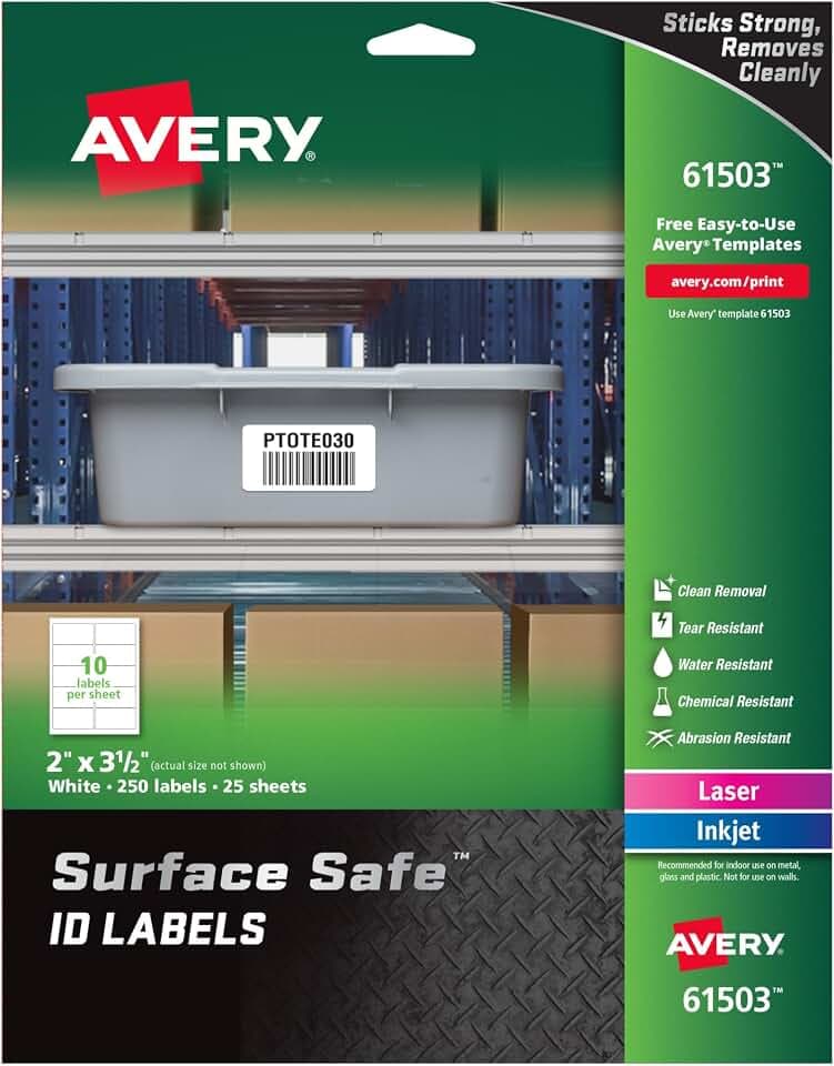 Avery Durable Labels Label, 2" x 3-1/2" (61503)