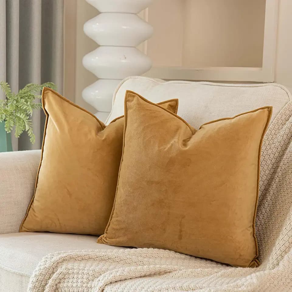 JUSPURBET 22x22 Velvet Decorative Throw Pillow Covers Set of 2,Khaki