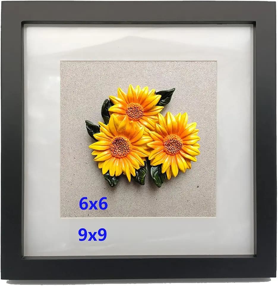 ZXT-parts 9x9 Picture Frame Wood with Mat 6x6 Opening. Tempered Glass Panel, Sturdy and not Easily Broken.Solid Wood Black Color Frame.Wall and Table.