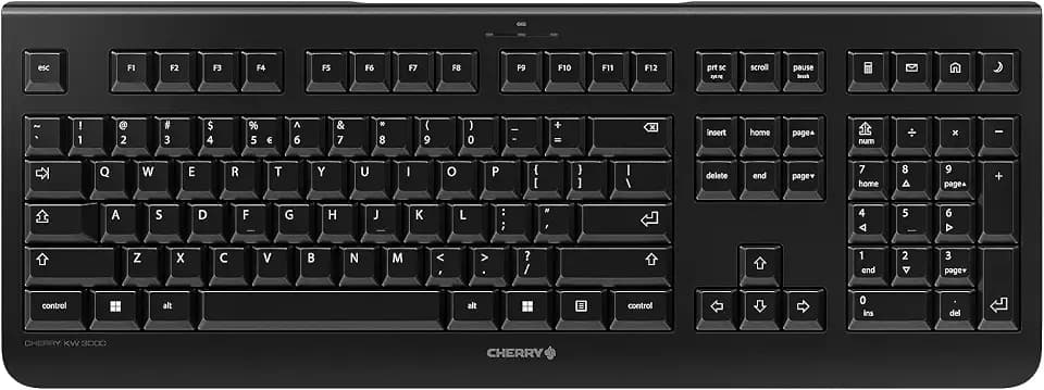 CHERRY KW 3000, Kabellose Tastatur mit Nummernblock, EU-Layout (QWERTY), 2,4 GHz Funk, Geräuscharme Tasten, Flaches Design, Batteriebetrieben, Schwarz