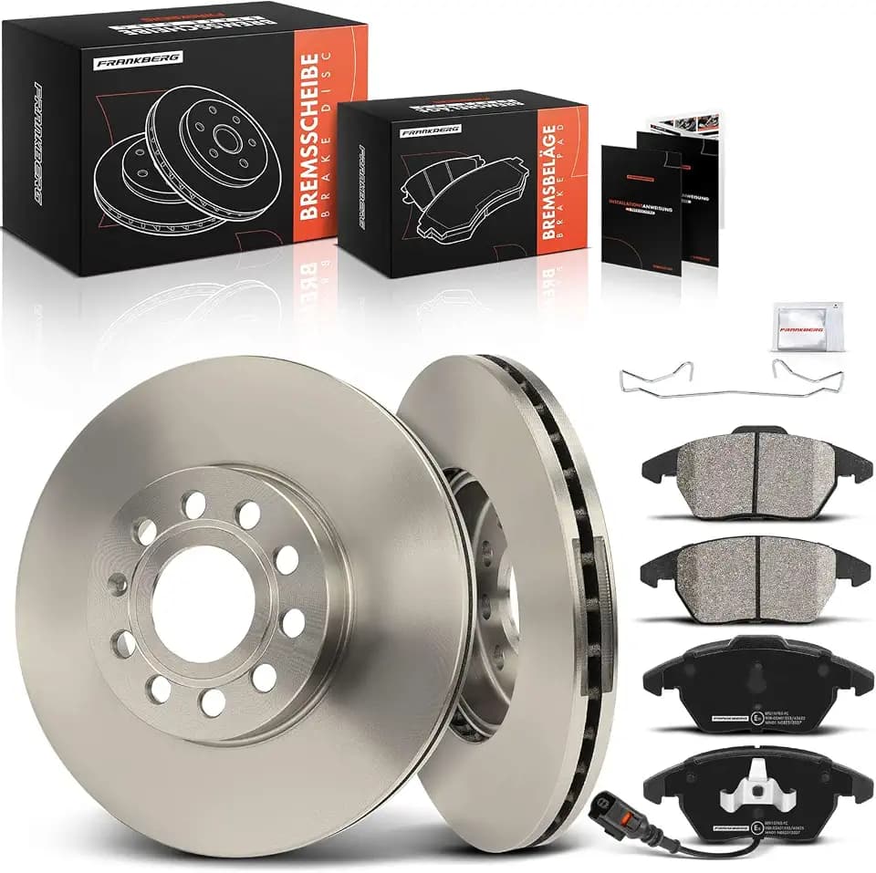 Frankberg 2x Bremsscheiben + 4x Bremsbeläge Vorne Replace #5C0615301A | Kompatibel mit VW Touran, Golf VI V Plus, Caddy III, EOS, Beetle, Scirocco, Audi A3, Skoda Yeti, Octavia II, Seat Leon, Altea