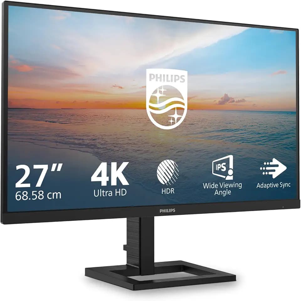 PHILIPS 27E1N1880AE 27 Zoll UHD Monitor, 60Hz, IPS Panel, 4ms GtG, Adaptive Sync, HDR10, Höhenverstellung,Lautsprecher,(3840x2160 HDMI 2X 2.0 DP 1x 1.4) Schwarz