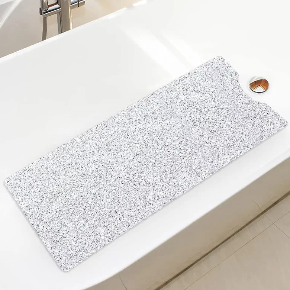 Bathtub Mat Non Slip Shower Mat Soft PVC Loofah Bath Tub Mats with Drain for Bathroom Tub 40 x 16 Inch (White)
