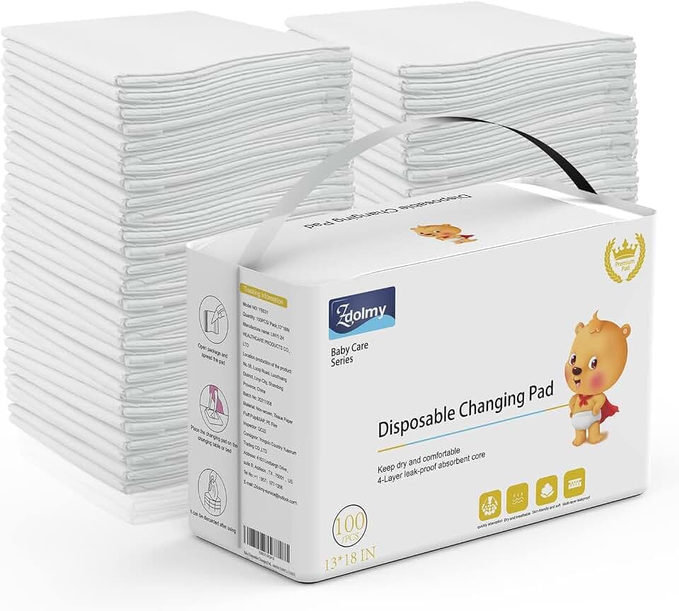 Disposable Changing Pad Liners (100 Pack) Super Soft, Disposable Changing Pads, Ultra Absorbent & Waterproof - Covers Any Surface for Mess Free Baby Diaper Changes (White)