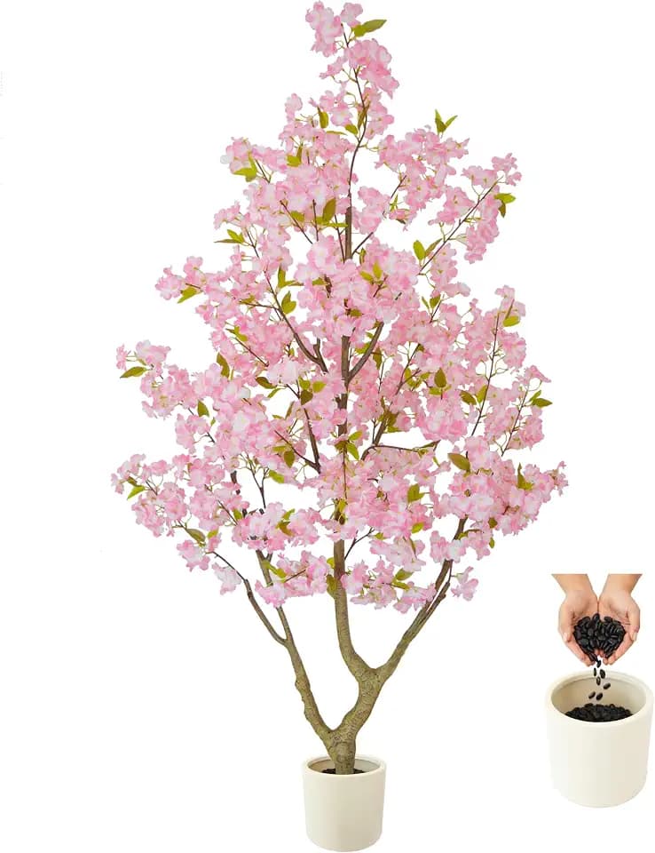 Warmplants Artificial Cherry Blossom Tree 6ft Sakura with White Planter