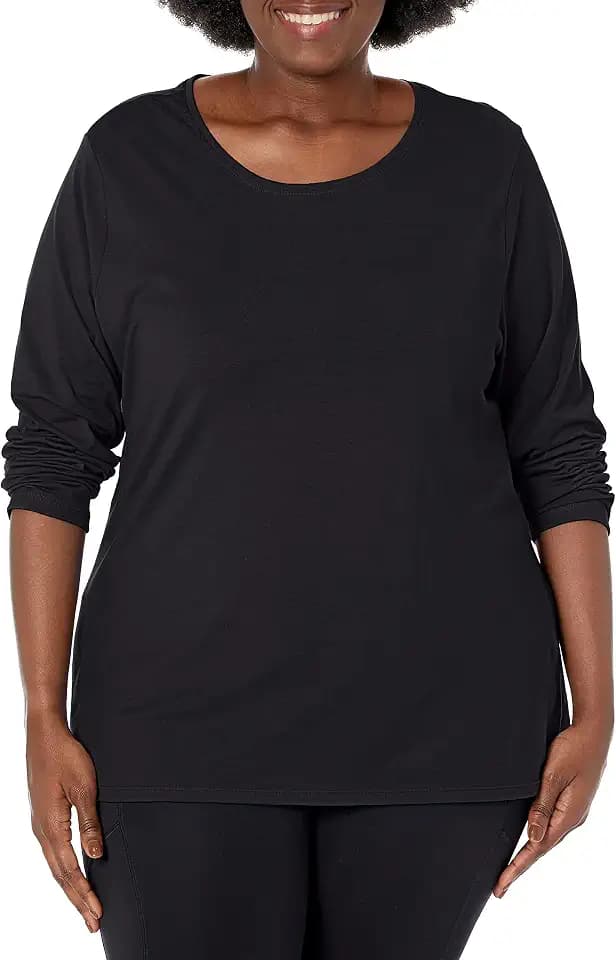 JUST My Size Women's Just My Size Plus-Size Long Sleeve Cotton T-Shirt, Scoop-Neck T-Shirts for Women