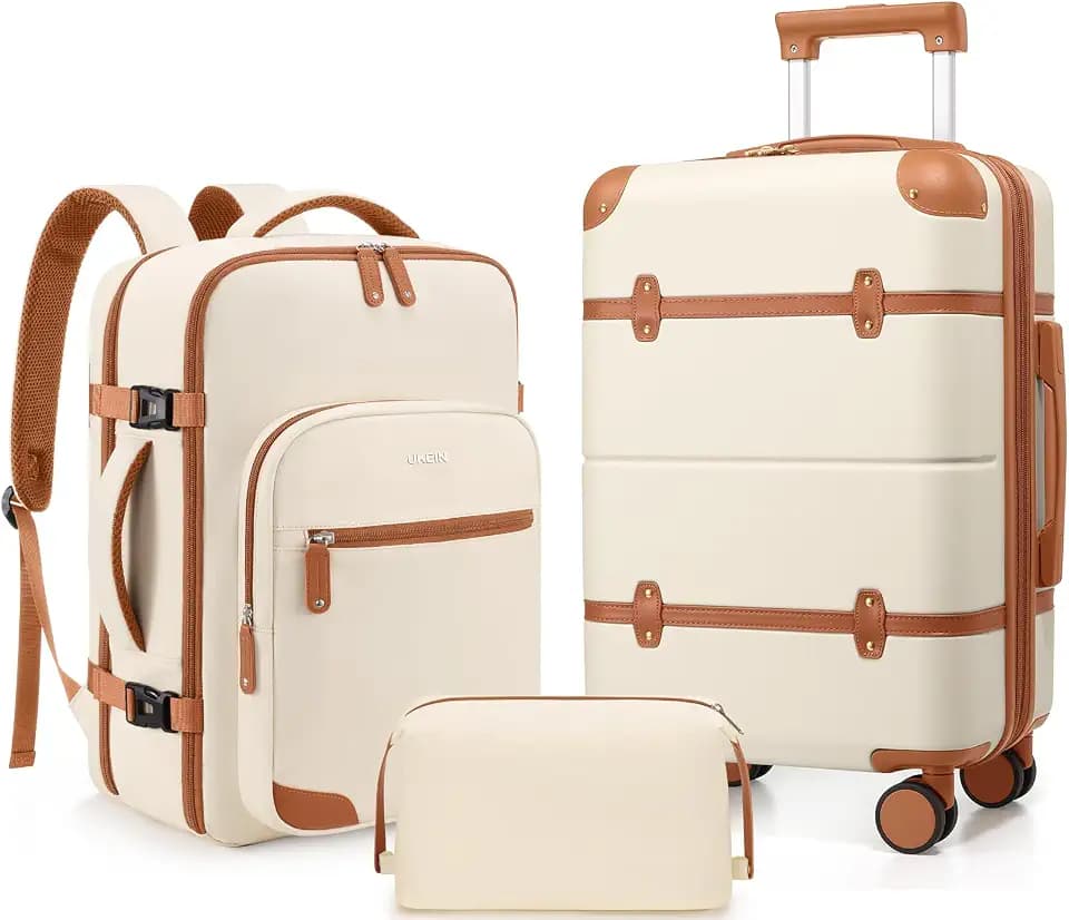 Expandable Carry On Luggage Set, 20In PC Hardside Suitcase with Backpack