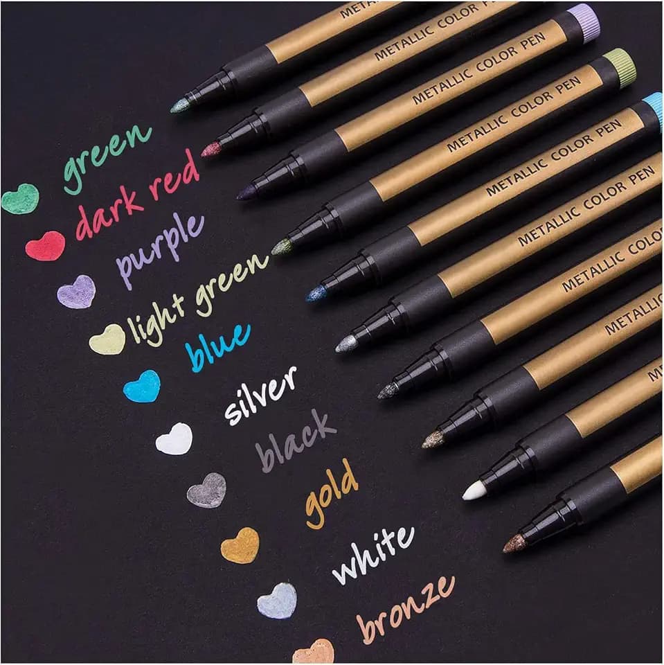 DealKits Metallic Stifte, Metallischen Marker Set für DIY Fotoalbum Scrapbook, Gold Stift zum Bemalen Gästebuch Hochzeit Schwarzes Papier Stein Glas Holz Ostern Basteln (10 Farben 0.2cm)