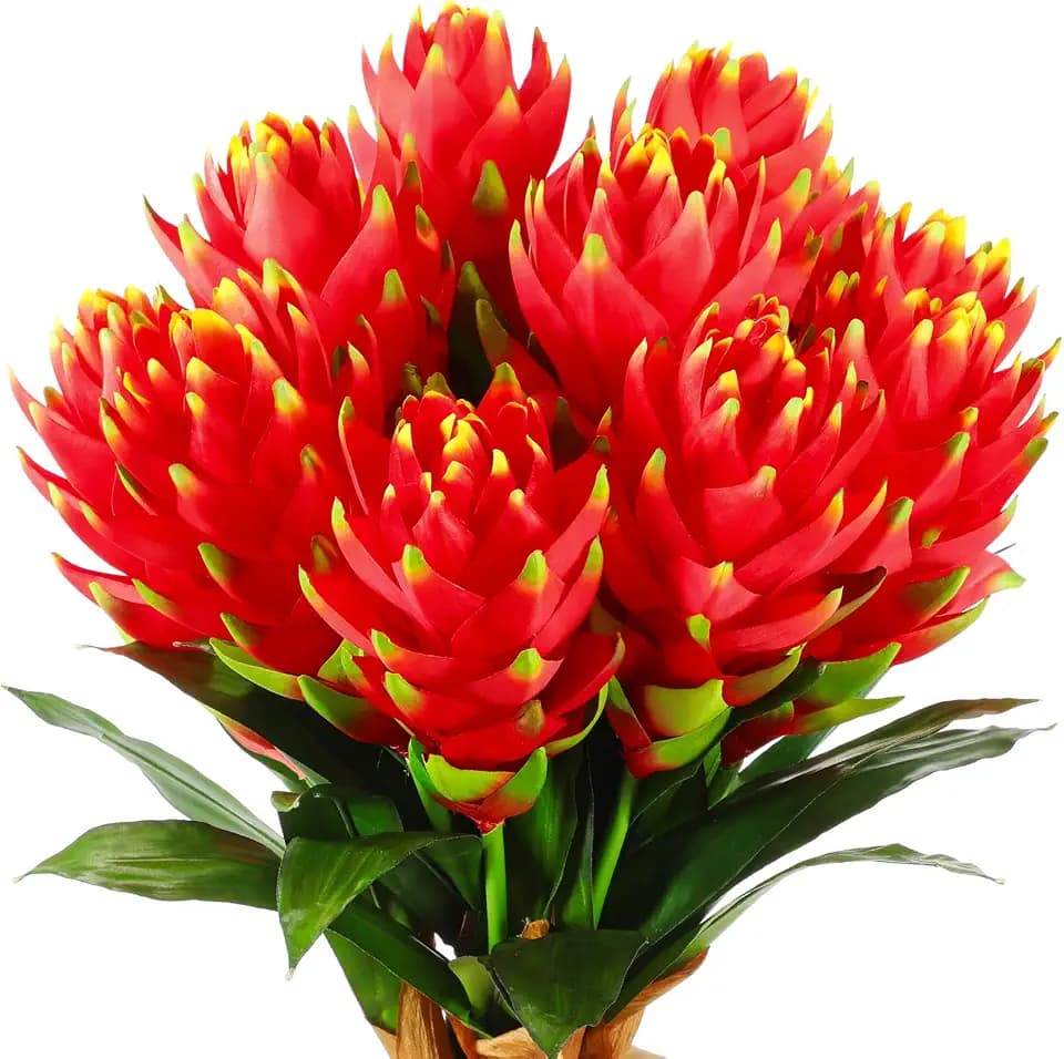 Hotop 12 Pcs Red Bromeliad Artificial Tropical Flowers 16 Inch Plastic Tropical Imitation Plant Flower Fake Bromeliad Artificial Bouquets for Home Tabletop Room Indoor Outdoor Decoration