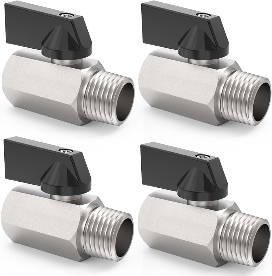 ChillWaves Brass Mini Ball Valve, Shut Off Switch Ball Valve 3/8" NPT Male x 3/8" NPT Female Thread Pipe Fitting(4-PACK)