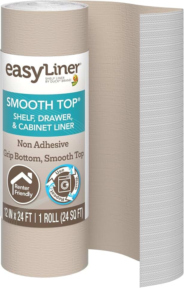 Smooth Top EasyLiner for Cabinets & Drawers, Easy to Install, Shelf Paper & Drawer Liner Non Adhesive, Non Slip Shelf Liner for Pantry, Kitchen Essentials, 12 in x 24 ft (Pack of 1), 24 ft, Taupe