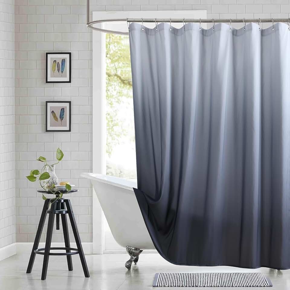 Extra Long Fabric Shower Curtain, Grey Ombre Microfiber Cloth Shower Curtains for Bathroom, Modern Waterproof Bathroom Curtains, 72" W x 84" H