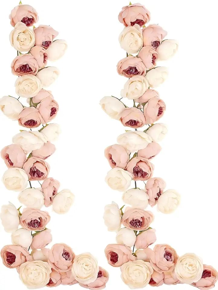 Daifunli 2 Pcs Flowers Garland Artificial Peony Hanging Garland Faux Peony Flowers Vine for Wedding Anniversary Birthday Party Background Arch Garden Home Wall Room Decor (Light Pink,Pure Pink)