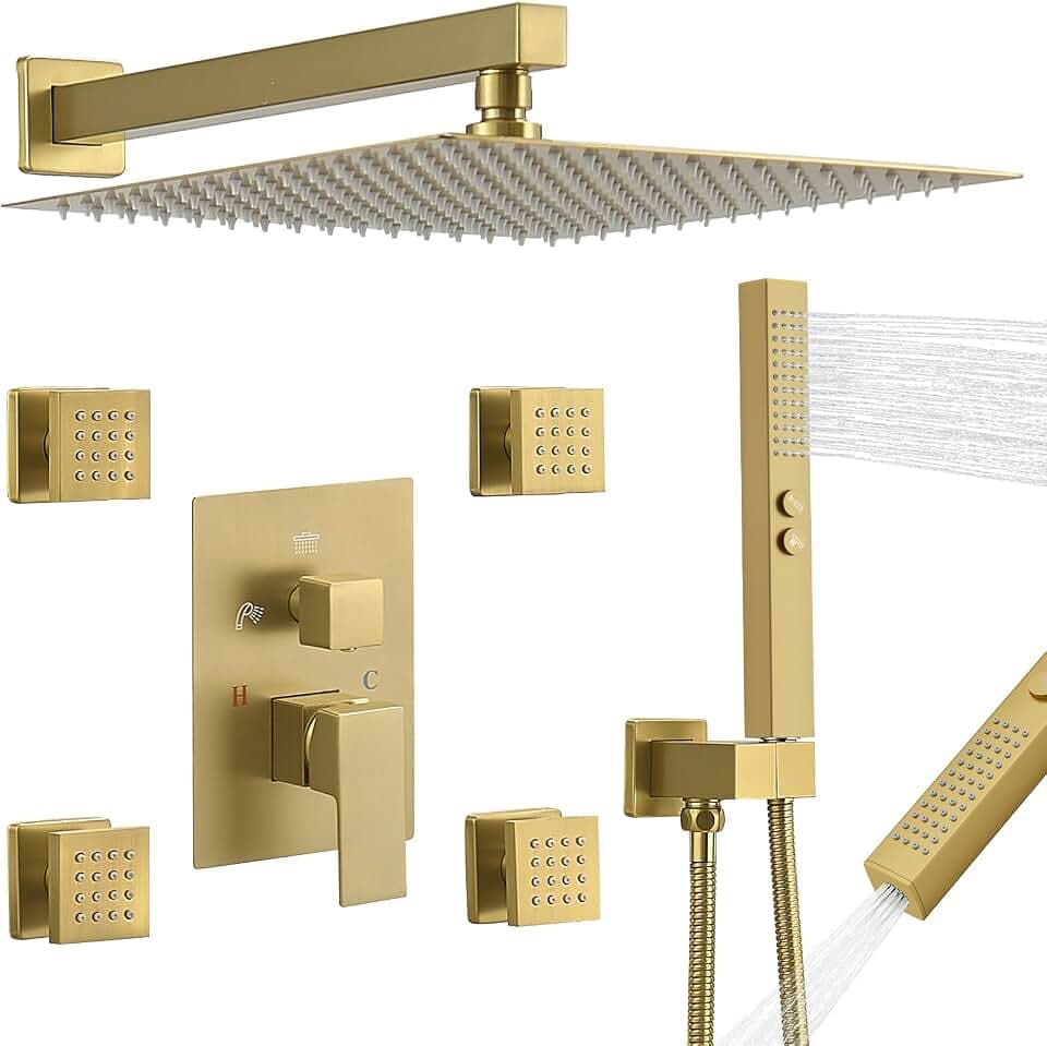 RUMOSE Rainfall Shower System with 4 Full Body Jet 4 Mode Shower Faucet Set