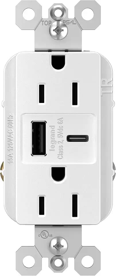 Legrand radiant 15 Amp Decorator Outlet 6A USB Type A/C White 1 Pack