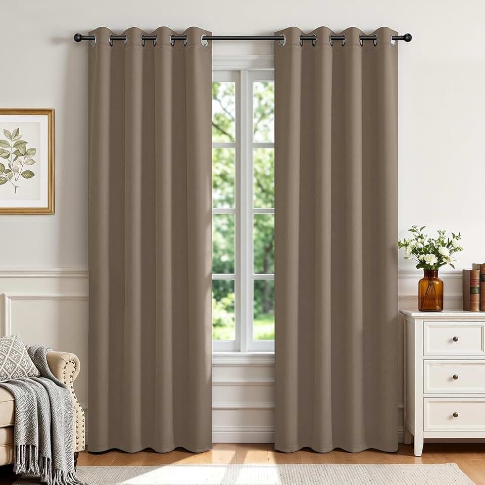 Joydeco Blackout Curtains for Bedroom 84 inch Long 2 Panels, Thermal Insulated Room Darkening Curtains with Grommets, Soft Window Drapes for Living Room (W52 x L84 Inch, Khaki)