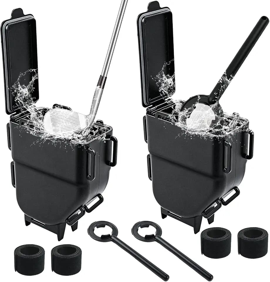 Golf Cart Ball Washer & Club Cleaner with Straps - No Drill Golf Club Washer for Cart, Dual-Sided Brush Cleaning Box, Easy to Clean Portable & Detachable Golf Ball Washer for Cart Accessories