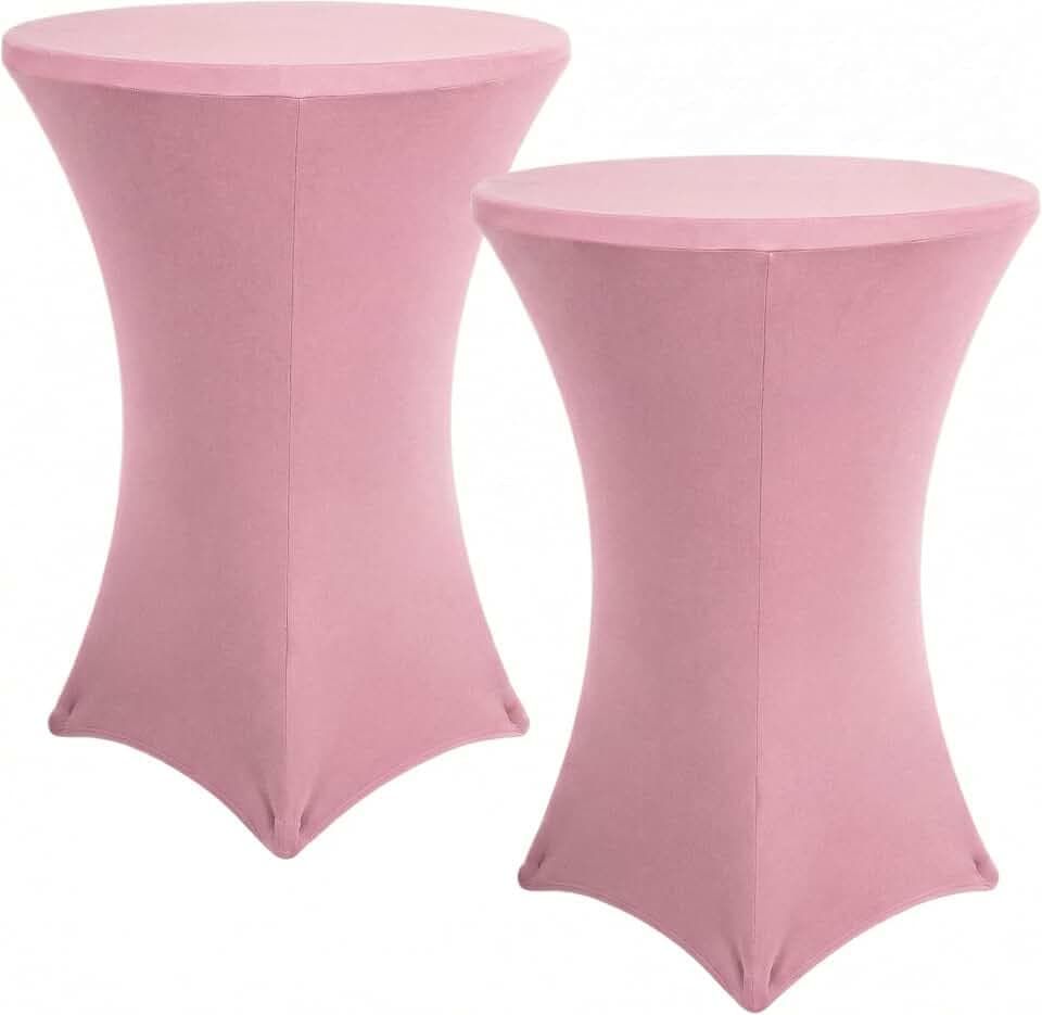 Cocktail Table Covers, 2 Pack 32x43 Inch Round High Top Table Cloths, Pink