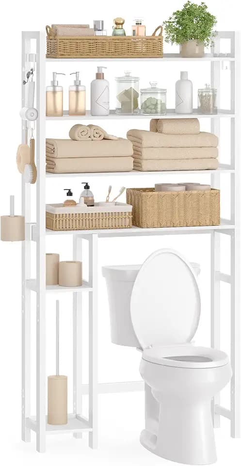 SONGMICS 4-Tier Bamboo Over the Toilet Storage with Adjustable Shelves