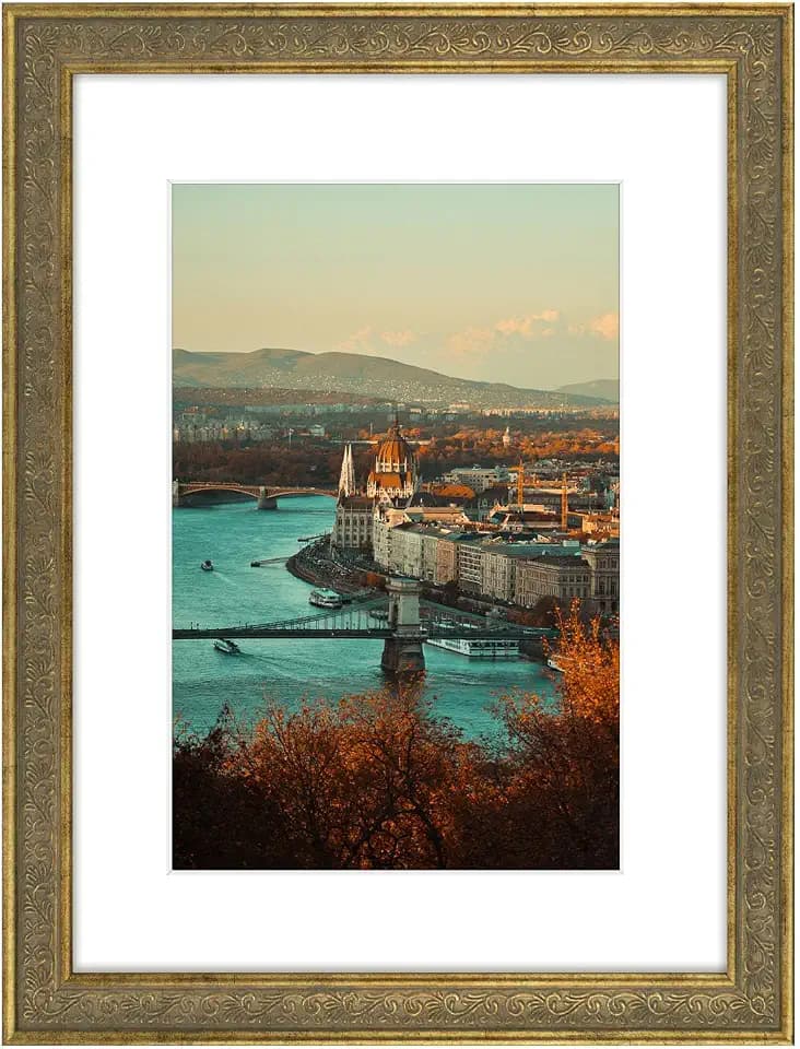 Golden State Art 12x16 Distressed Gold Photo Frame Mat for 8x12 Real Glass