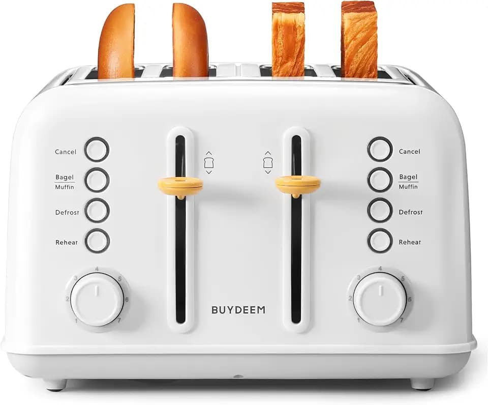 BUYDEEM DT640 4-Slice Toaster, 7 Shade Settings, 1.5" Wide Slots, White