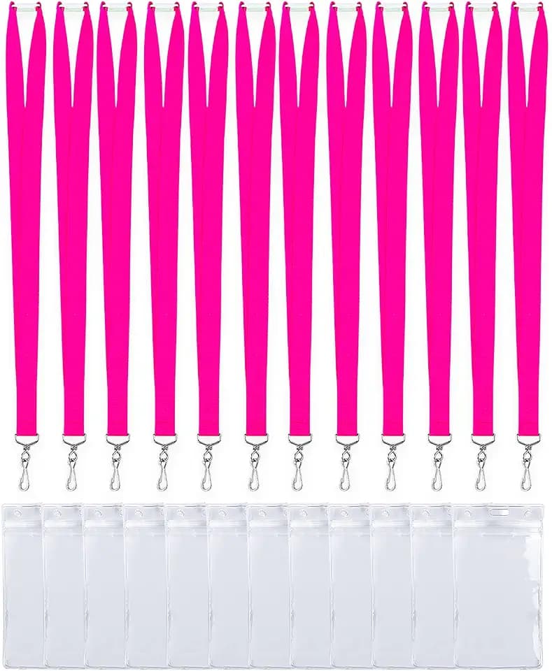 12 Pack Breakaway Bright Hot Pink Lanyard with Thick ID Badges Holder for Adult, School, Work (Neon Hot Pink,12Pack)