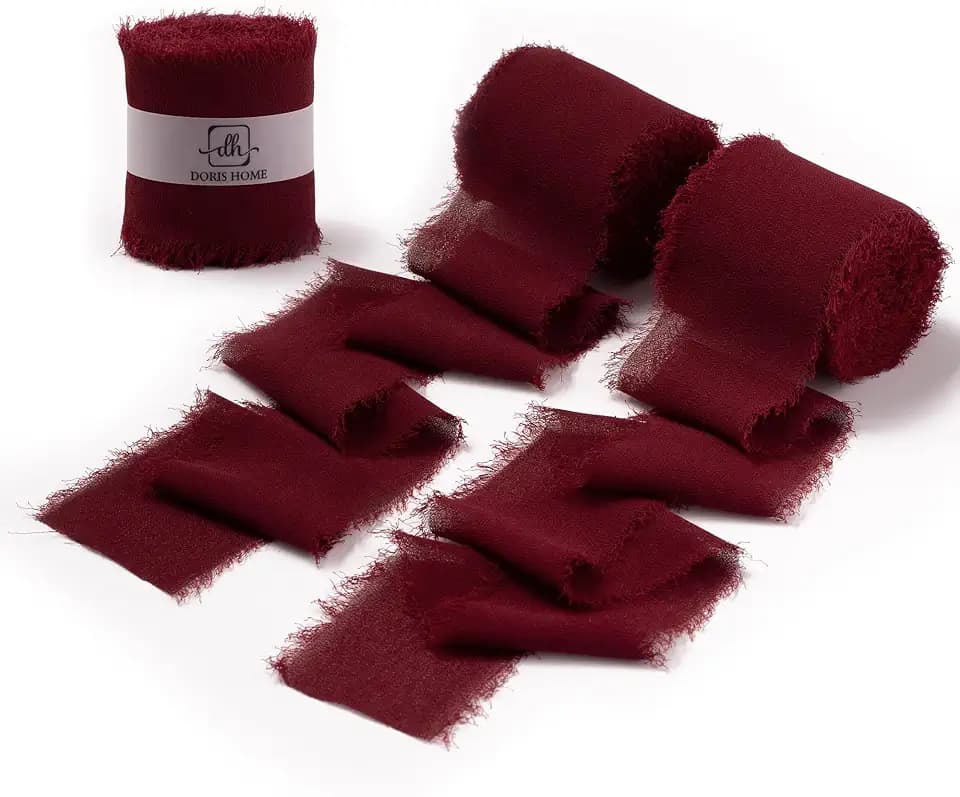 DORIS HOME Wide Frayed Chiffon Ribbon Burgundy 2 Inch x 21 Yd