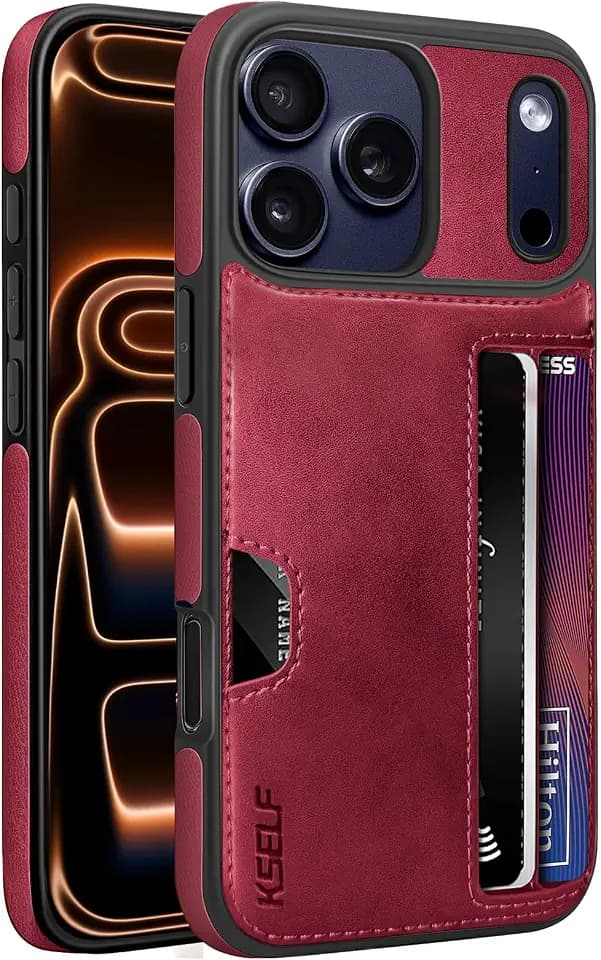 Leather Case for iPhone 17/18 Pro with Card Holder Soft Leather Wallet Case, Protective Slim Shockproof Phone Cover for Man Women (Red)