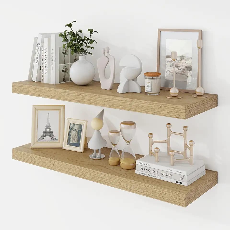 Acovy 30 Inch Floating Shelves, 9.3" Deep Floating Shelf Wall Mounted, 30" Wall Shelves, Rustic Deep Bookshelf, Large Display Shelves & Storage Shelves for Bedroom, Living Room, Oak, Set of 2