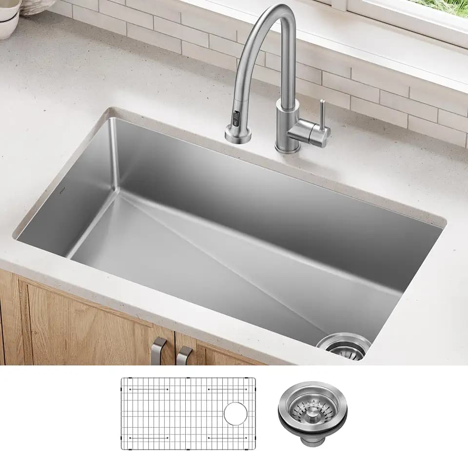 KRAUS Stainless Steel 33 in 18 Gauge Undermount Kitchen Sink KHU640-33