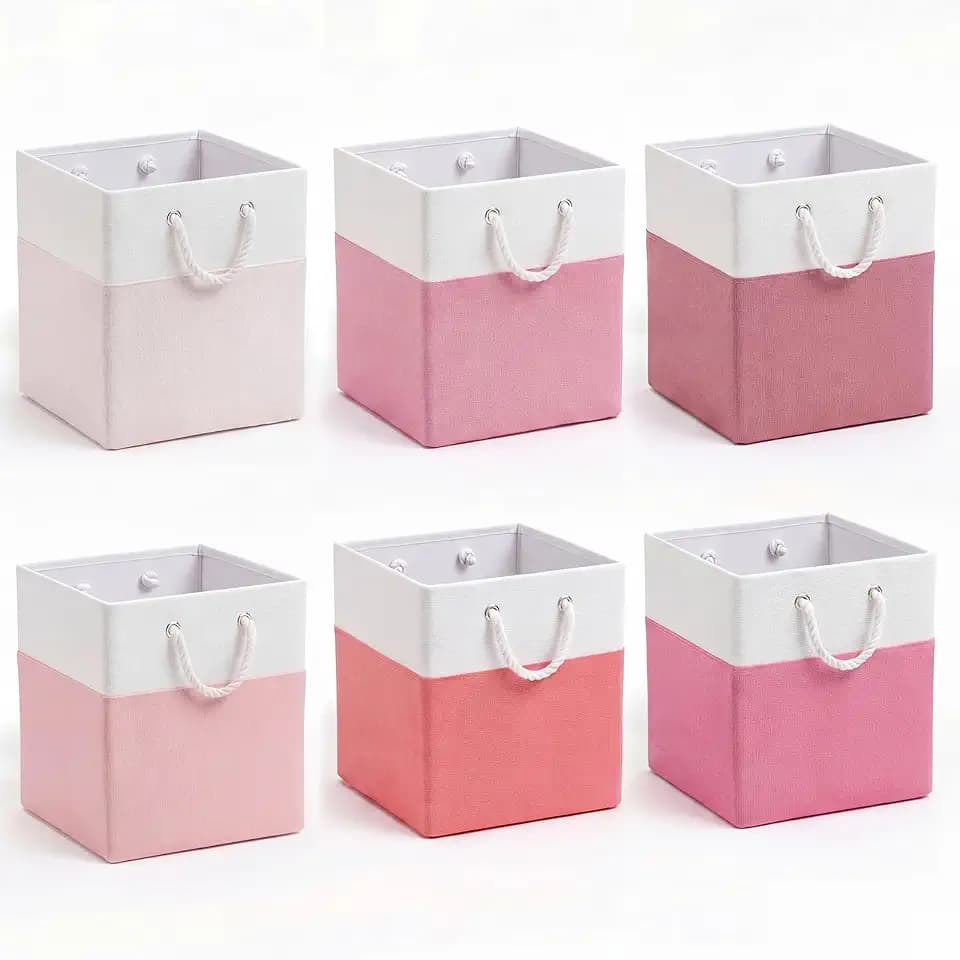 6 Pack 13x13 Inch Cube Storage Bins Fabric Square Cube Baskets, Light Pink