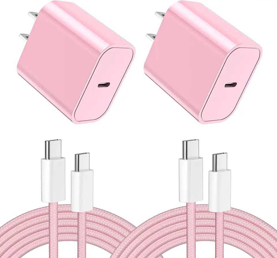 2-Pack 25W Phone 17 16 15 Fast Charger and Cable, USB C Wall Charger Block with 60W 6FT Cable for Phone 17/17 Pro/17 Pro Max/Air/16 15 Pro Max Plus, iPad Pro, Samsung Plug and Charging Cord