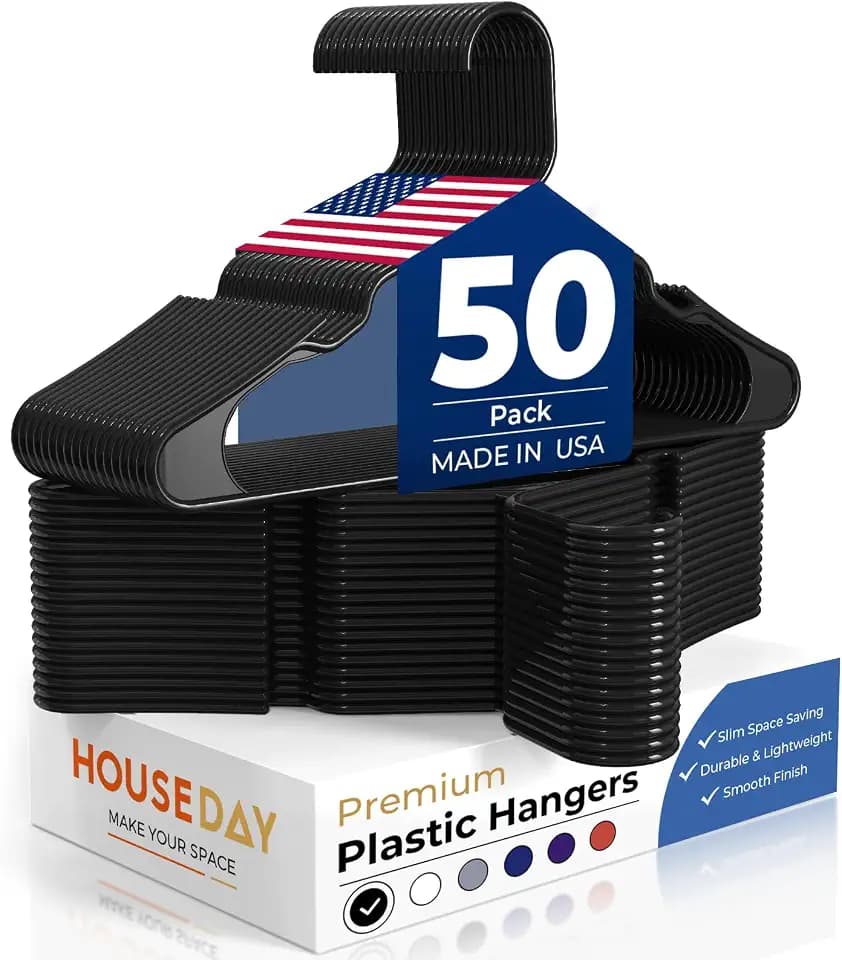 HOUSE DAY Black Plastic Hangers 50 Pack – Slim Space Saving Clothes Hangers