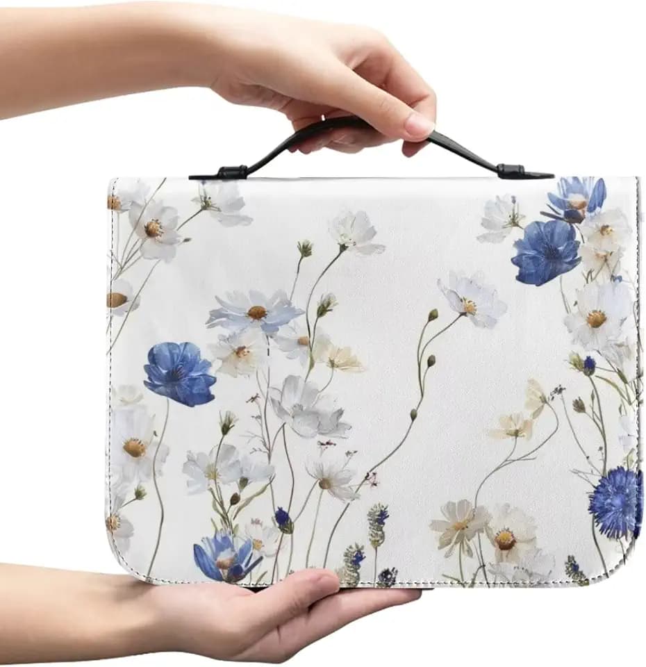 PU Bible Cover Case for Women Girls Bible Bag for Standard and Large Size Study Bible,Floral,Large
