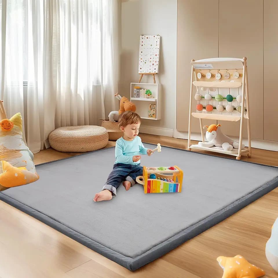 SUNYRISY Baby Play Mat for Floor 60 x 60in 1.4in Thick Grey