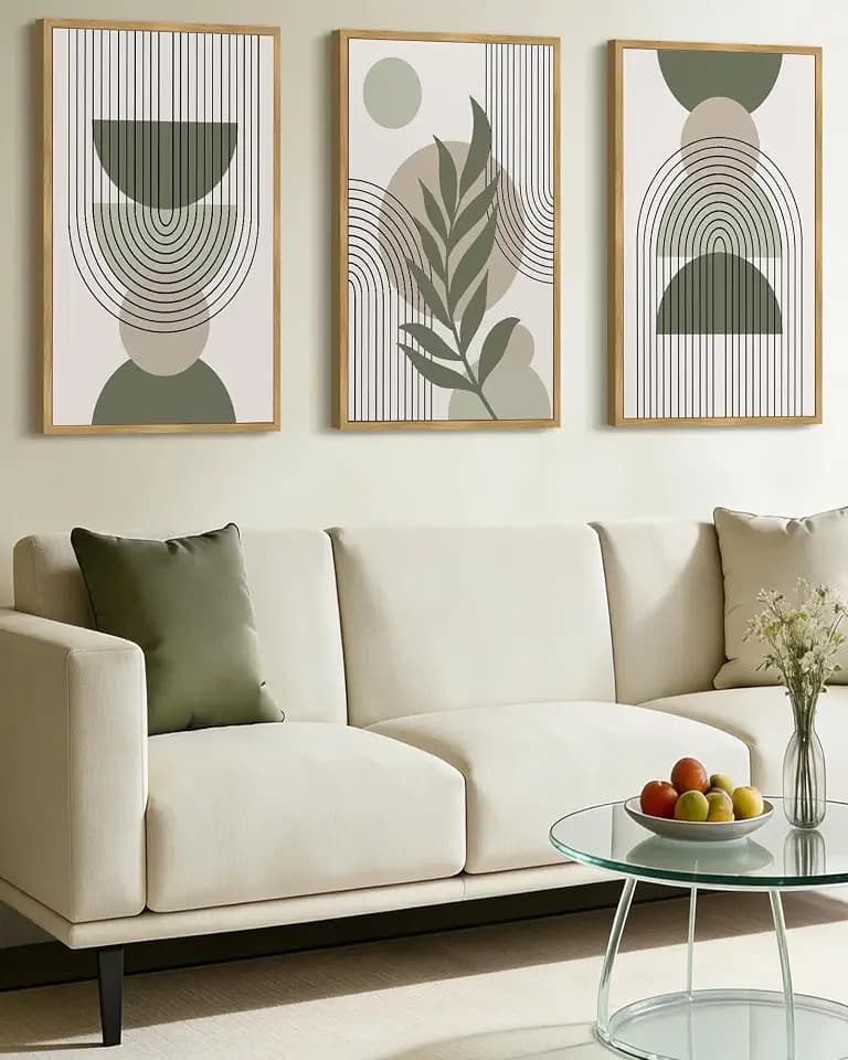 Drsoum 24x36in Large Boho Wall Art Green Sage Decor Framed Wood Modern Bohemian Abstract Geometry Canvas Prints Ready to Hang for Bedroom