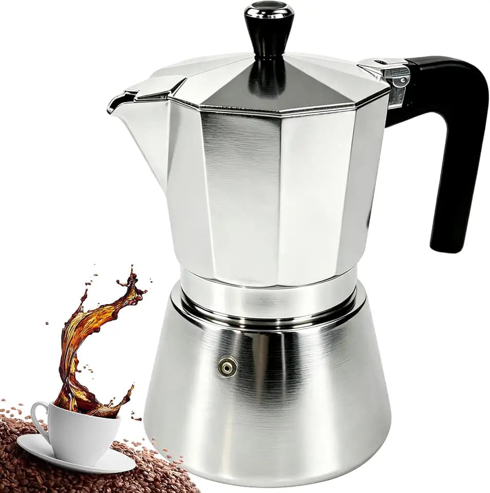 6 Cup Aluminum and Stainless Steel Moka Pot Espresso Stovetop Coffee