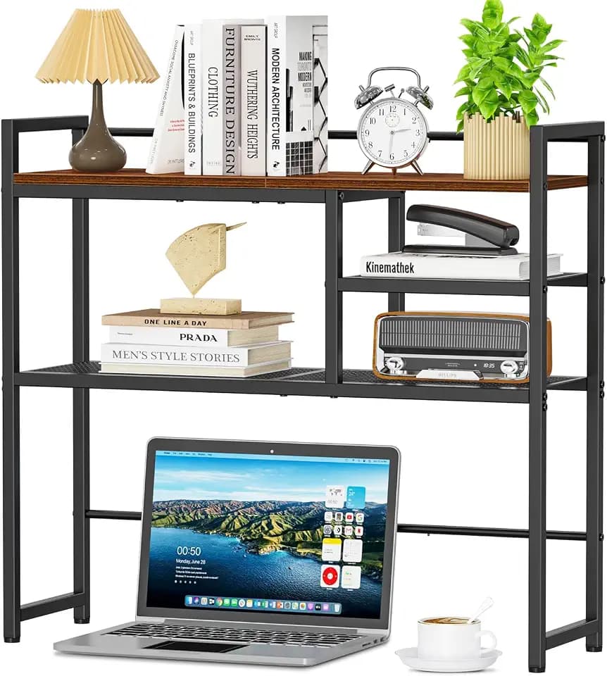 Snughome 31.9" Desk Shelf, Desktop Organizer Shelf, Desk Hutch Dorm, 3-Tier Desk Display Rack, Desktop Bookshelf, Multipurpose Wood Desk Organizer Storage Rack for Home Office Dorm