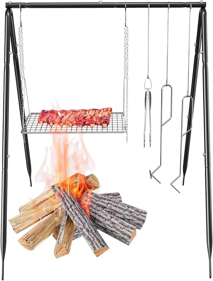 Grill Swing Campfire Cooking Stand with Stainless Steel Grate